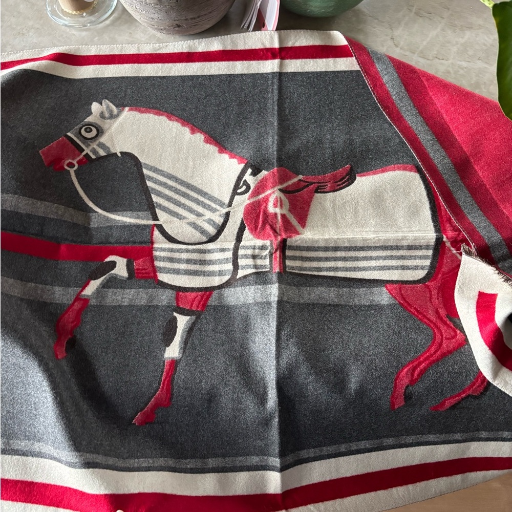 Hermès Cashmere Silk Horse Motif Scarf